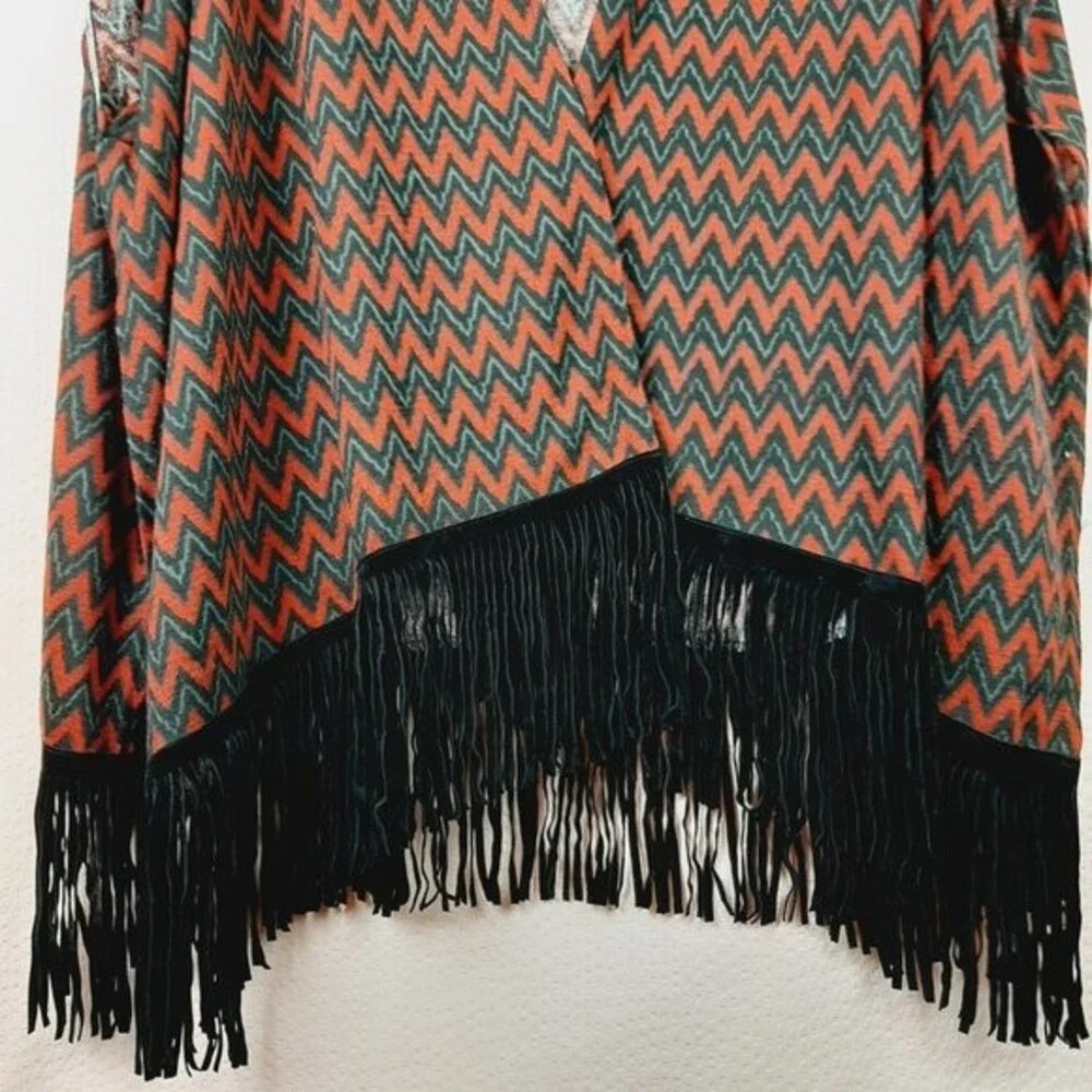 Roper Western Women Fringe Poncho Outwear with Chevron Print Red Size XL